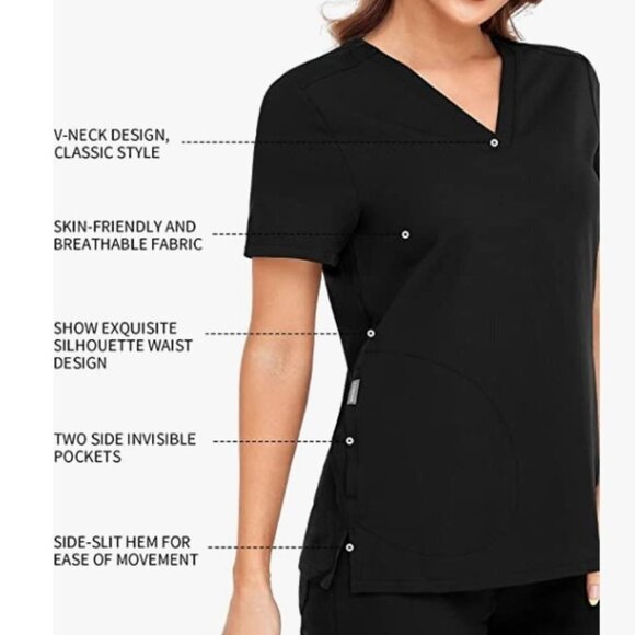 Scrubs Top for Women, 2 Invisible Pockets V-Neck, Skin Friendly LARGE - Picture 1 of 8